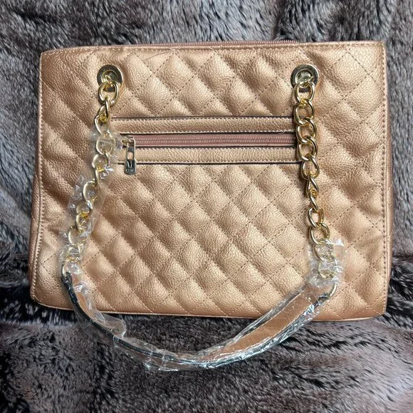 Tan Quilted Montana West Shoulder Bag with Gold Chain - Picture 2 of 5